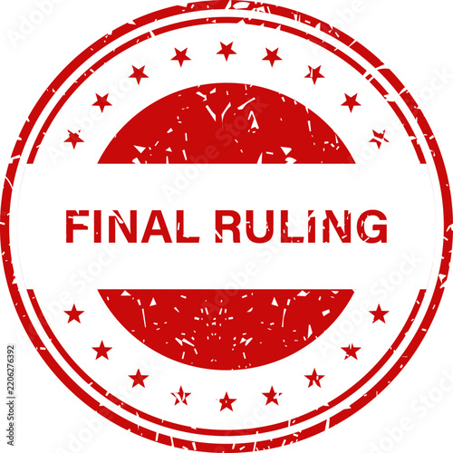 Distressed red rubber stamp with Final Ruling text isolated on a plain white surface