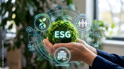 ESG Sustainability Concept on Digital Screen with Environmental and Social Icons