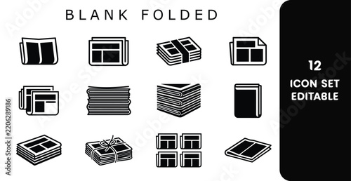 Blank folded paper icons editable set for marketing and design projects