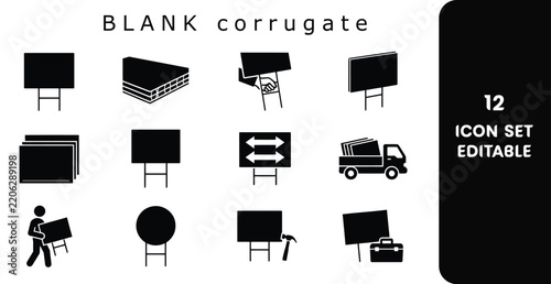 Editable corrugate cardboard icon set for packaging and shipping design