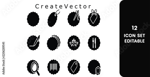 Editable flat icons set for gift wrapping, shopping, and holiday promotions with copy space