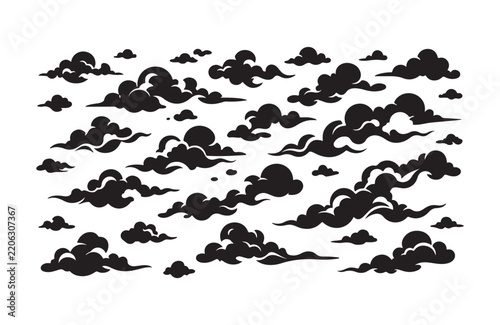 Oriental wind clouds set in traditional asian art style for vintage design compositions.