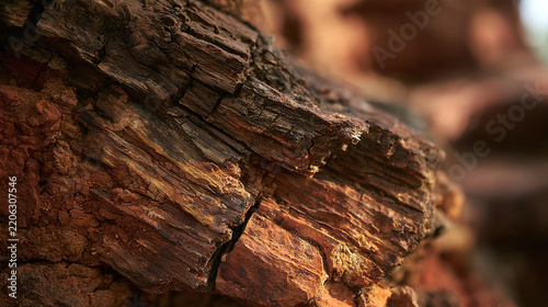 Close-up view of petrified wood showing texture and ancient fossil detail