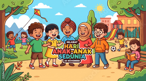 Group children park digital photo graphic
