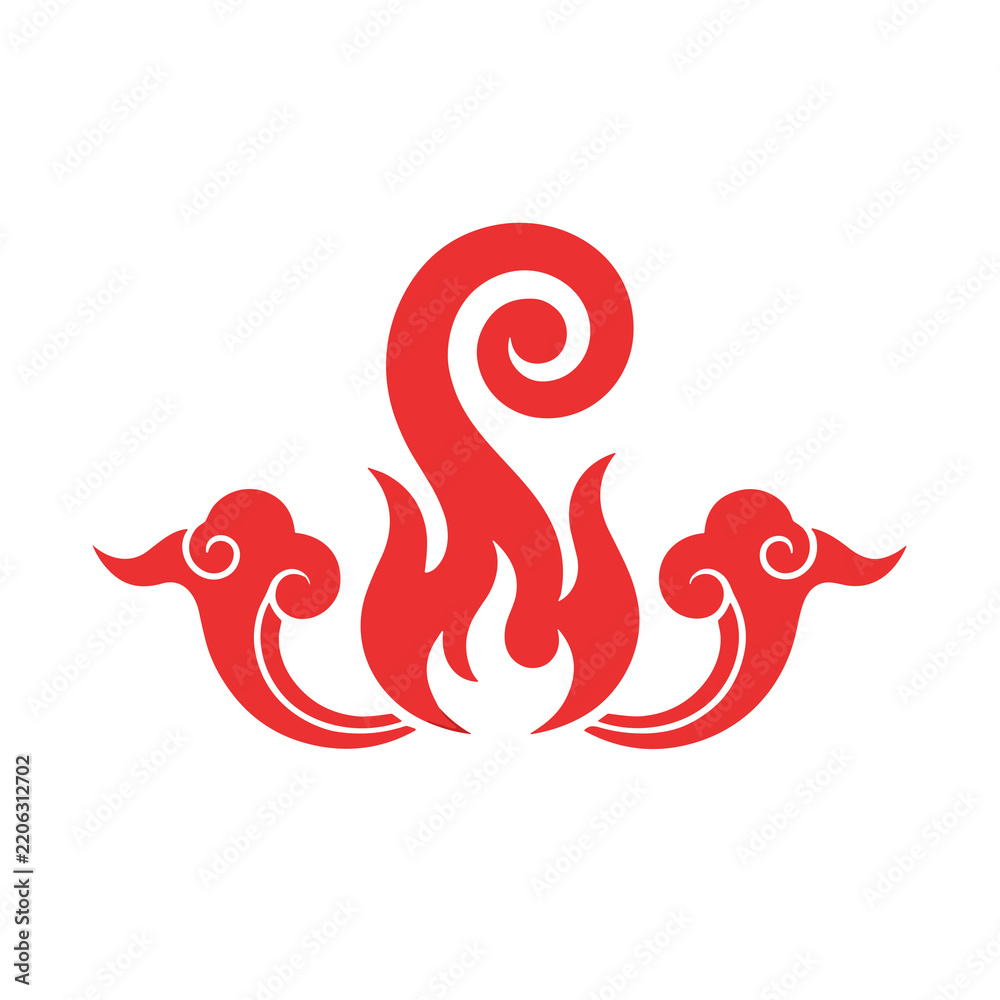 Fototapeta premium Red stylized flames and clouds graphic