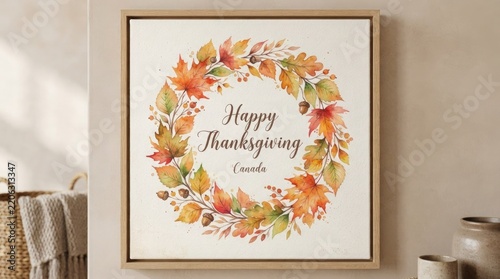 A beautiful thanksgiving watercolor wreath print adds warmth and autumnal charm to any home decor this season