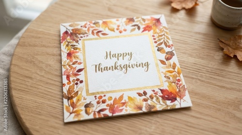 A festive thanksgiving card with floral accents warm tones and a cozy autumnal atmosphere