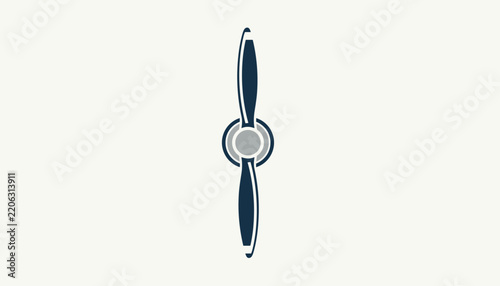 Vintage airplane propeller graphic illustration in blue and silver colors, symbol of aviation and flight.