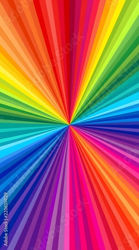 Rainbow striped burst background with vibrant colorful rays expanding from center point