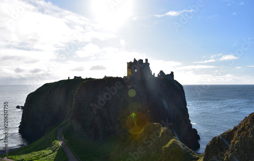 Atmospheric View of Dunnottar Castle on Stormy Coastline