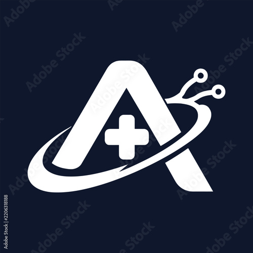 Dark Mode Medical Tech App Icon with Letter A Vector Illustration