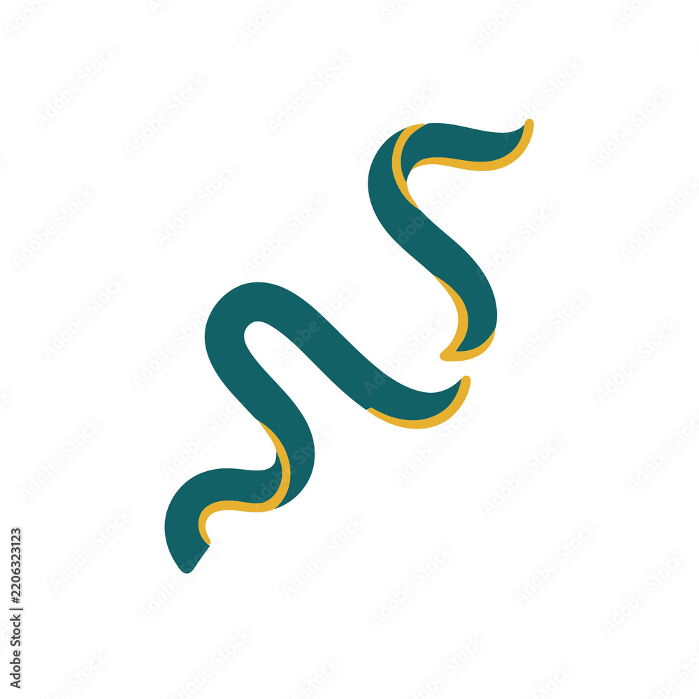 Fototapeta premium Teal and yellow abstract flowing shape isolated on transparent