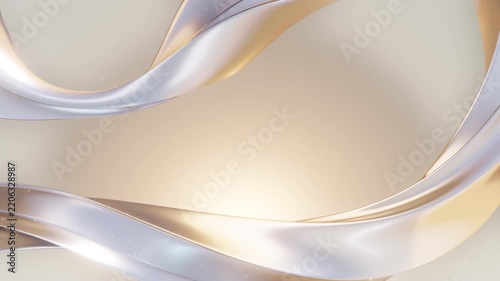 Elegant 3D animation of flowing pearl and gold metallic waves against a warm glowing background. Perfect luxury backdrop for beauty, cosmetics, corporate branding, and modern motion graphics.