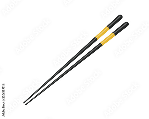 Black and Golden Pair of Chopsticks with Sleek Decorative Design Vector Illustration