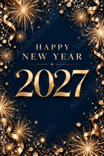 Celebration of New Year 2027 With Fireworks and Decorations