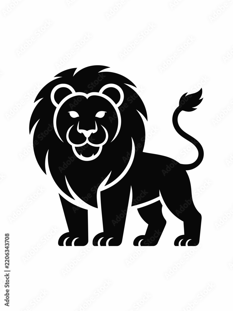 Obraz premium Minimalist black lion silhouette vector graphic standing against a clean white background