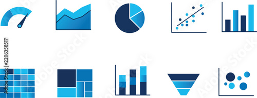 Collection of modern data analytics icons representing growth trends and business intelligence
