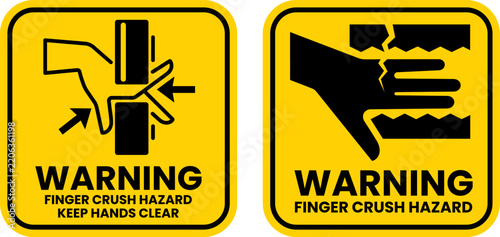 Warning Finger Crush Hazard Sign Vector Set For Pinch Point Safety Compliance
