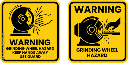 Grinding Wheel Hazard Warning Sign Vector Set For Workshop Machine Safety