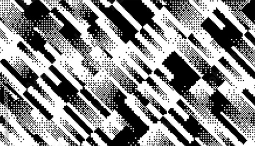 Black and white abstract and grunge sporty pattern with diagonal ways. Smooth transition pixel effect for modern background and jersey design. Vector format illustration. Eps10 