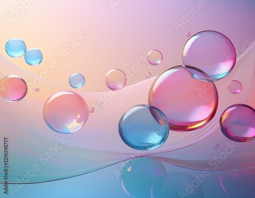 abstract shiny glass bubbles glass shapeless formations floating modern simple clean design against a pastel gradient backdrop background slide background wallpaper