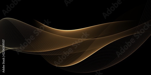 Gold abstract waves background. Golden curve lines illustration isolated on black. Luxury glitter shiny swirl pattern. Elegant modern fashion design element