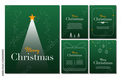 Merry Christmas Poster Collection with Star Tree and Snowflakes