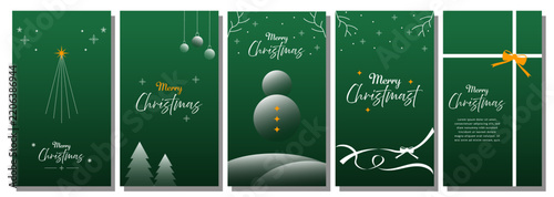 Merry Christmas Poster Collection with Ornaments and Snowflakes