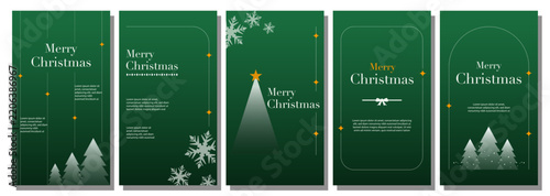 Merry Christmas Poster Collection with Gold Stars and Festive Decorations