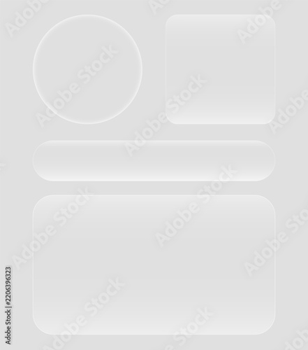 UI mockup featuring geometric shapes with a liquid glass effect. Minimalist template with glassmorphism style for modern web, app design, and dashboard layouts