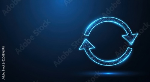 Glowing Blue Circular Refresh Icon with Arrow on Dark Background Representing Digital Updates and Reloading Processes