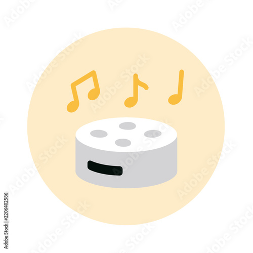 Smart speaker playing music with sound notes illustration