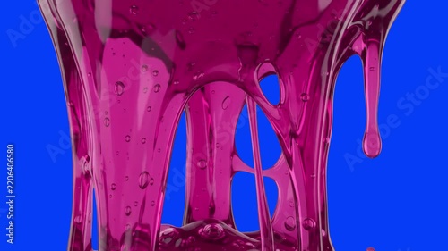Viscous sticky purple slime with air bubbles oozing and dripping down over a chroma key blue background. Great for horror movie effects, sci-fi alien goo, gross texture overlays, toxic liquid animatio