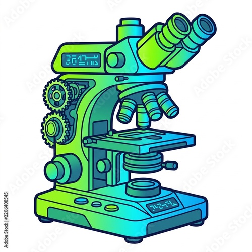 Colorful vector illustration of a scientific microscope on white background