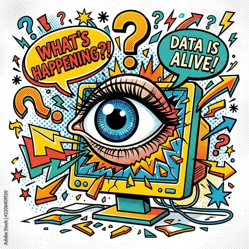 Vibrant digital eye illustration asking what’s happening with data alive concept