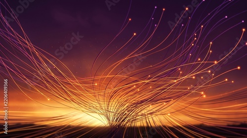 Vibrant digital explosion with glowing light rays against cosmic purple backdrop