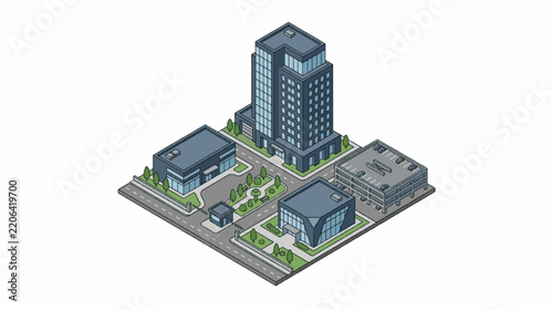 Modern Urban Skyline with Mixed Commercial Buildings.