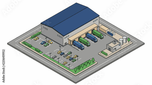ModernIndustrialWarehouseComplexWithSolarPanelsAndVehicles.