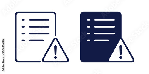 Document Risk Alert Icon. Paper with Warning Triangle Symbol. Vector Illustration