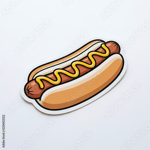 Vector illustration of a classic hot dog with yellow mustard on a soft bun, isolated on a white background, perfect for fast food menu designs, snack stalls, and culinary graphics.