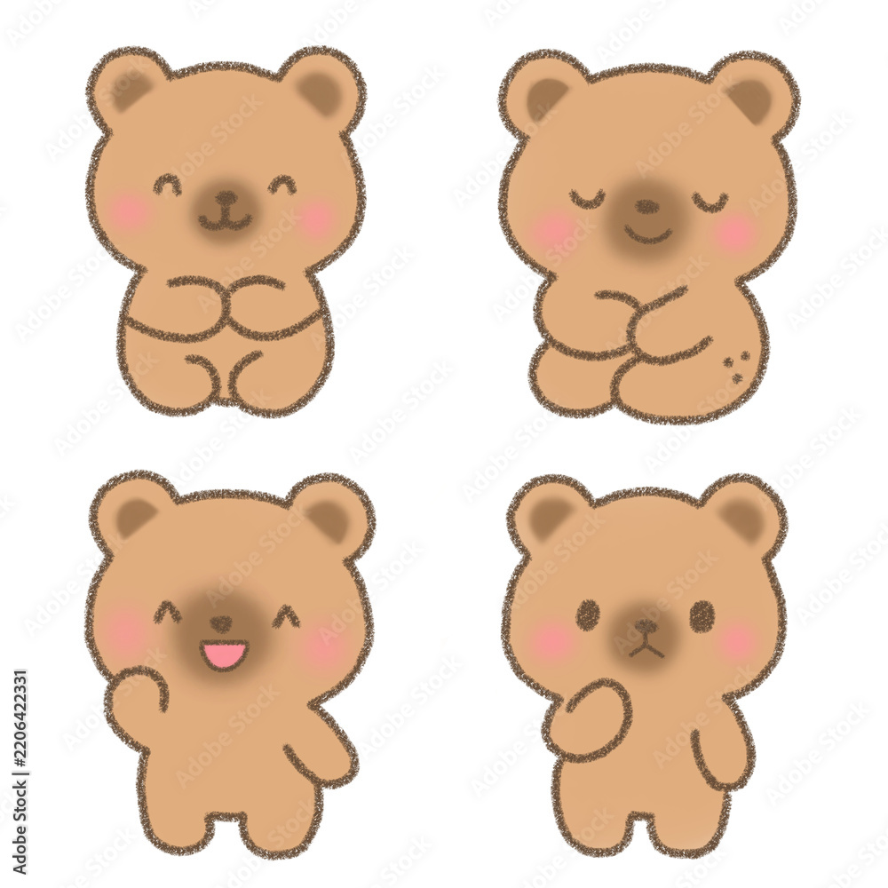 Fototapeta premium Set of cute mini teddy bear characters with various expressions illustration