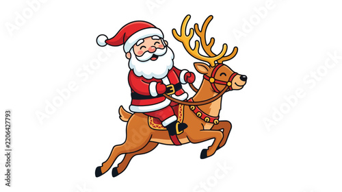 Cartoon Santa Claus Riding a Reindeer Vector Illustration