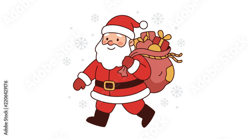 Cute Santa Claus carrying a bag of Christmas gifts