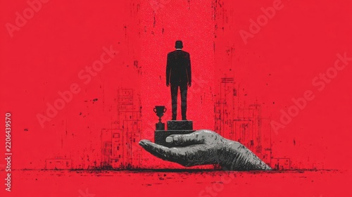 Minimalist Illustration of Person on Podium Being Recognized for Talent Acquisition in Interview Selection Process