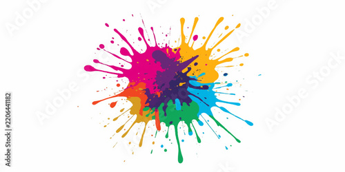 Colorful Paint Splashes on White Background, Vibrant Rainbow Watercolor Ink Splatter, Abstract Artistic Pattern with Grunge Texture for Creative Design and Decoration
