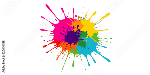 Colorful Ink and Paint Splashes, Abstract Watercolor Blots, Vibrant Rainbow Artistic Pattern with Grunge Texture for Creative Design, Illustration, Decoration and Background