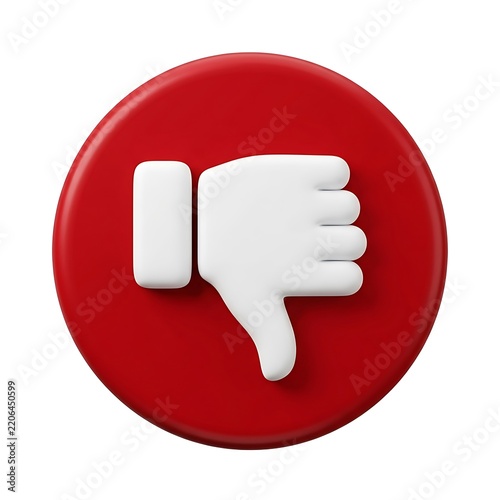 3d render of a white hand giving a thumbs down on a red button
