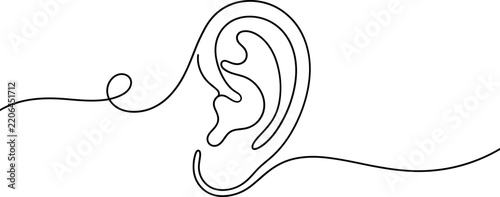 Obraz na plátně minimalist continuous line drawing of human ear silhouette with flowing abstract lines against white background
