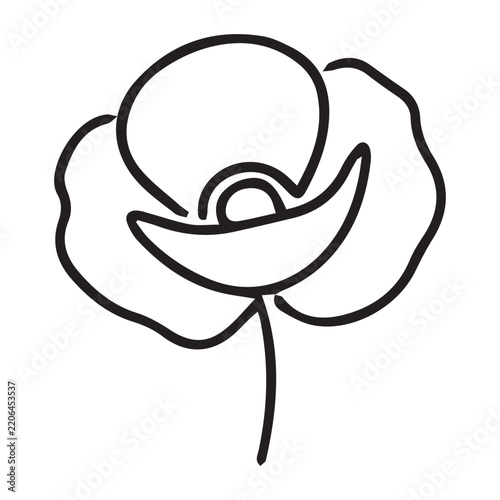 Minimalist Poppy Flower Line Art Illustration, Single Continuous Outline Floral Vector, Black Line Blossom Symbol for Branding and Tattoos