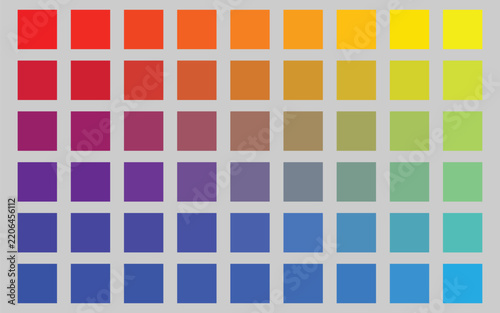 The color palette transitions from red to yellow (on the right) and from dark blue to light blue (on the right); arranging these colors from top to bottom creates a somewhat bold look.